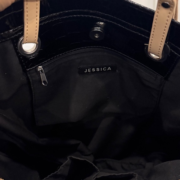 Jessica Elegant Black Tote with Tan Straps - Picture 5 of 11